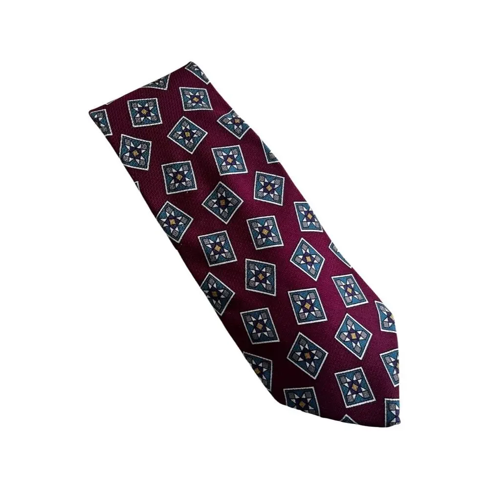 Vintage Kenneth Gordon 90s Quilt Square Silk Necktie